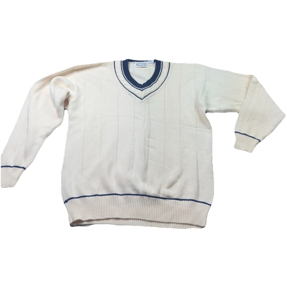 VTG Cotton Traders Men Knit V-Neck Pullover Sweater Size XL T Academia Old Money